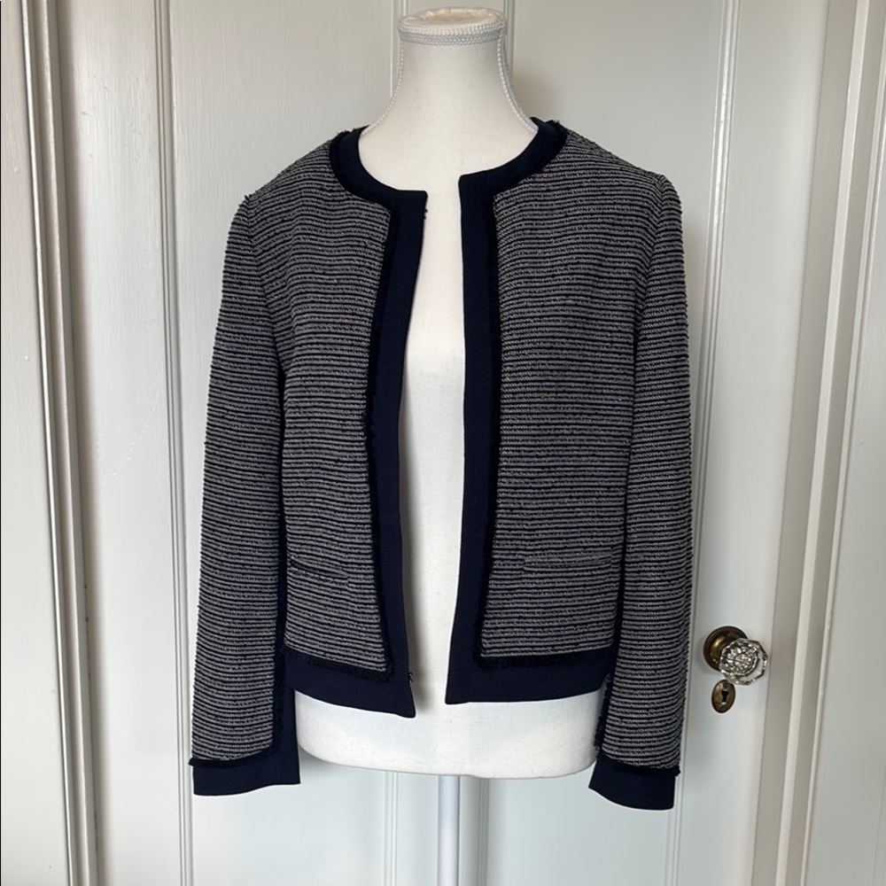 Ann Taylor Navy and White Textured Blazer